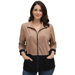 Brownstone vintage PETITE M PM neutral black color block full zip shaket EUC +